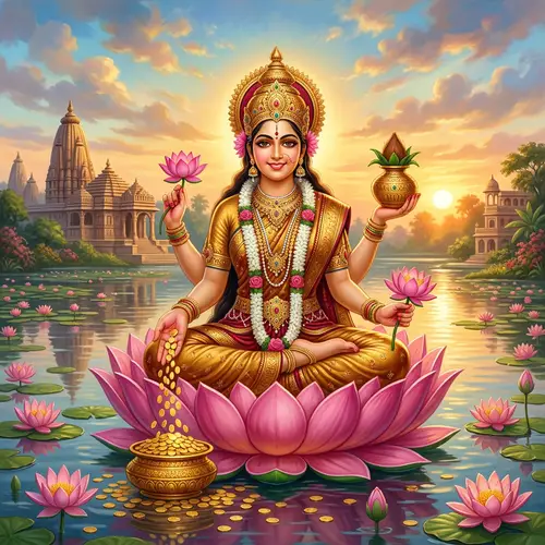 Lakshmi Hindu Goddess of Wealth - Elegant Depiction