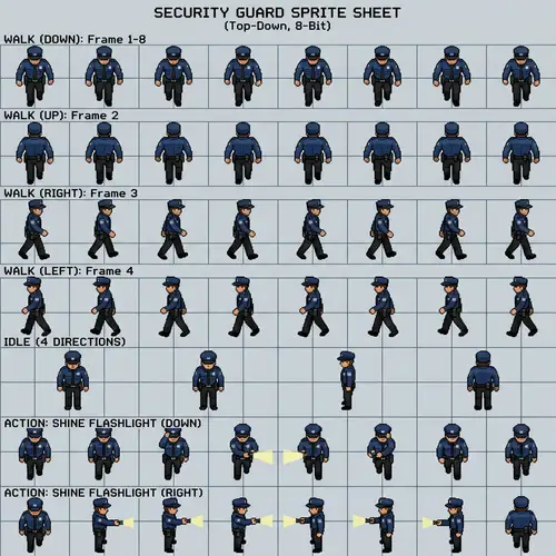 Top View Security Guard Sprite Animation Design