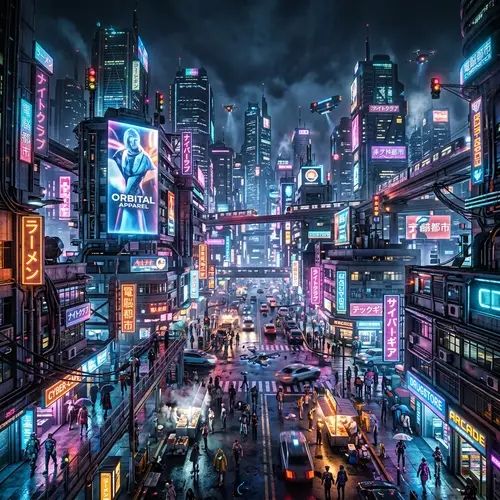 Futuristic Cyberpunk Cityscape at Dusk