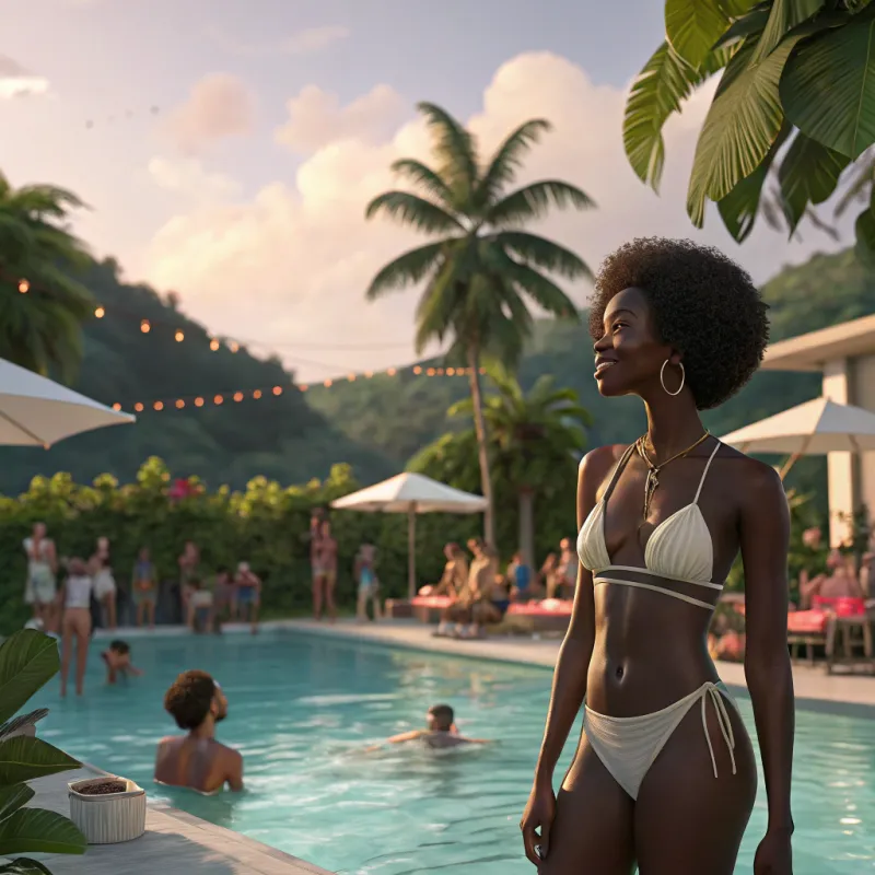 Stunning African Woman at Pool Party Animation