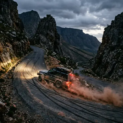 Thrilling Car Descent Down Rugged Road | Adventure Scene