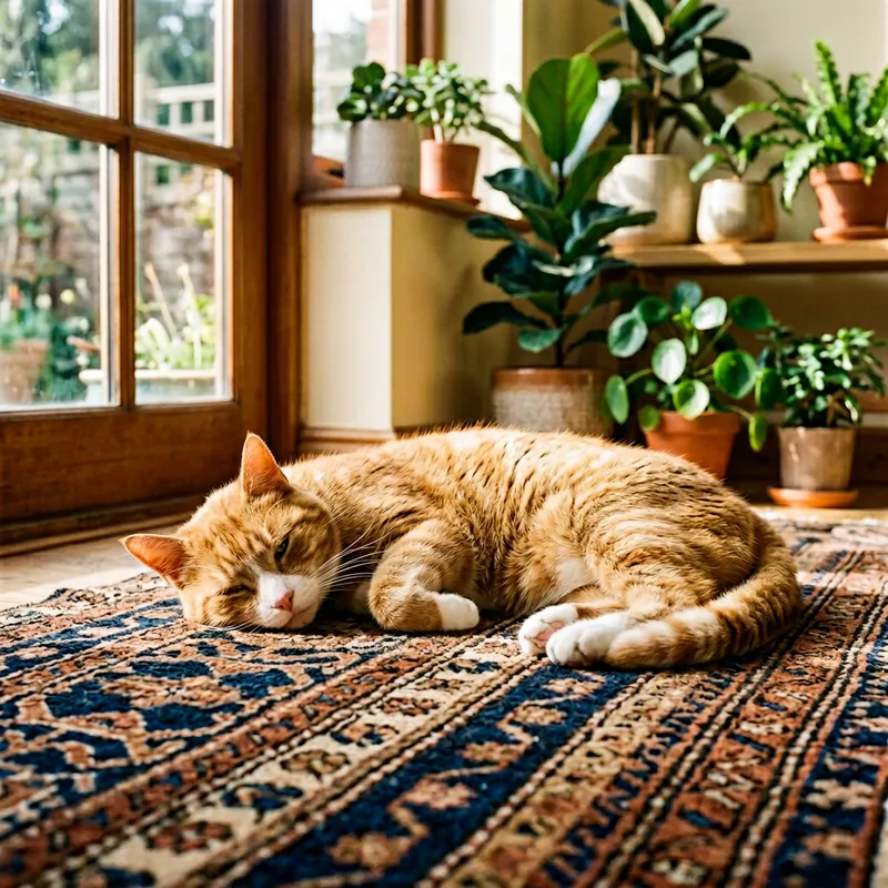 Ginger Cat Relaxing on Woven Rug Ginger Cat Relaxing on Woven Rug