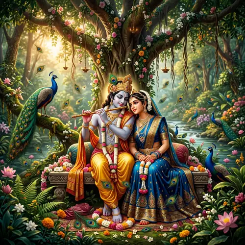 Radha and Krishna: Eternal Love in Enchanting Forest