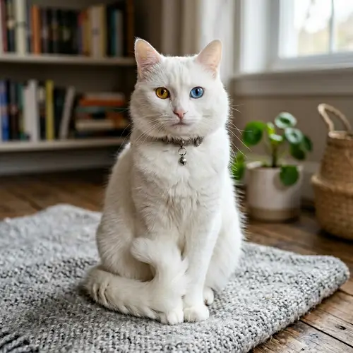 White Medium Length Coat Cat with Heterochromia