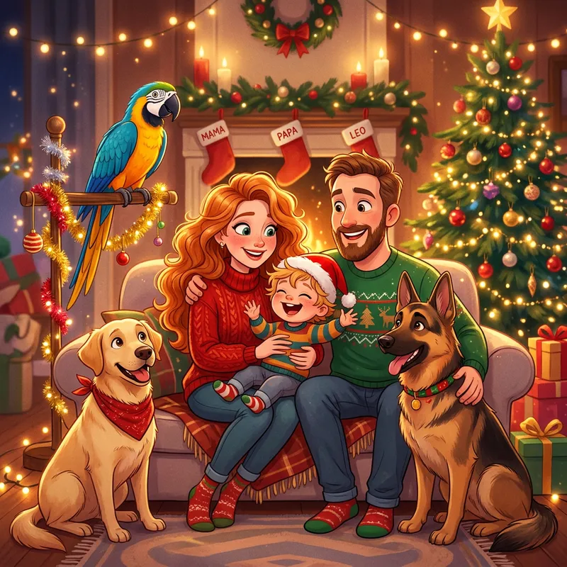 Magical Christmas Family Portrait in Disney Pixar Style
