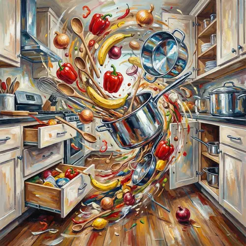 Abstract Kitchen Chaos: Ingredients in Motion