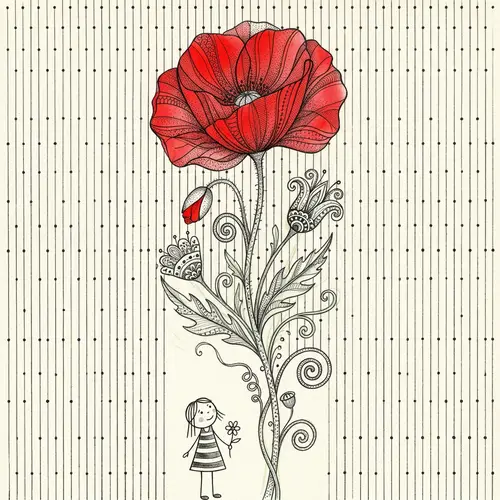 Vivid Red Poppy Illustration in Pencil Art