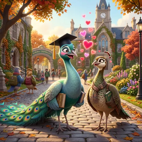 Adorable Animated Peacock in Love with Peahen