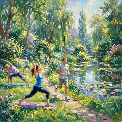 Impressionist Workout Scene Inspired by Claude Monet