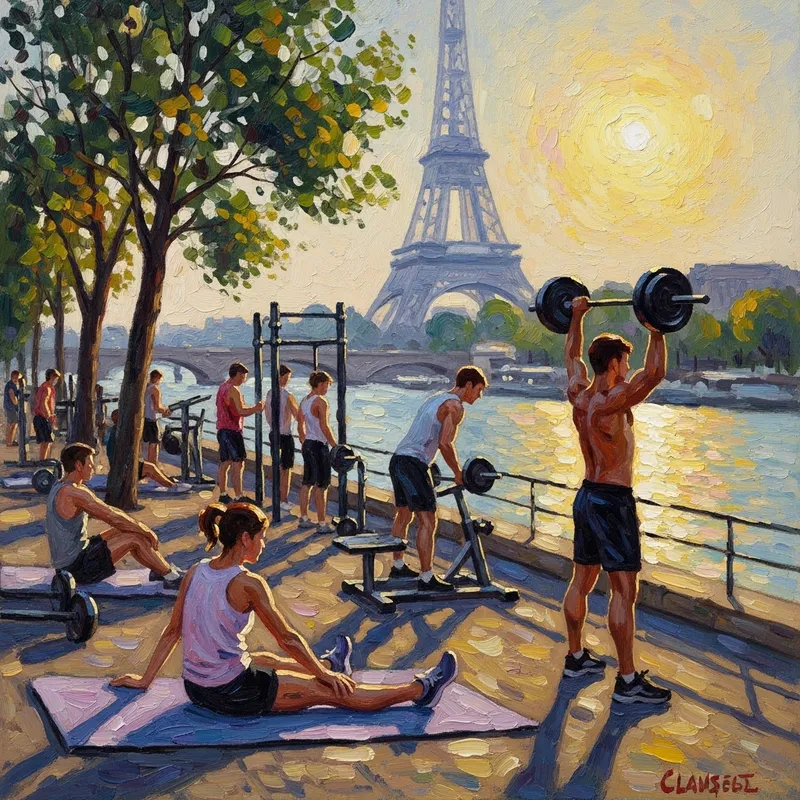 Impressionist Workout Scene Inspired by Claude Monet