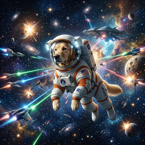 Astronaut Dog in Cosmic Warfare: Loyalty and Courage