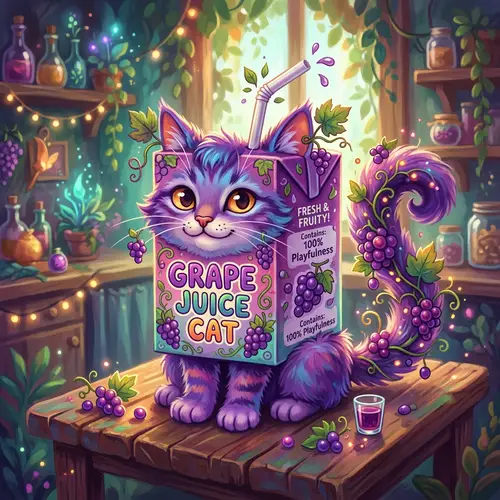 Fantastical Fusion: Cat & Grape Juice Box Painting