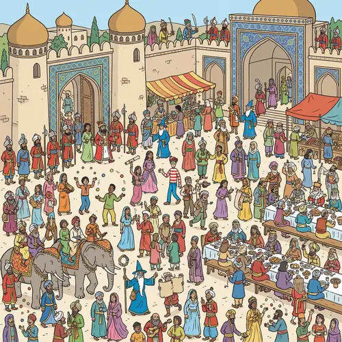 Find Waldo in a Colorful Persian Castle Scene
