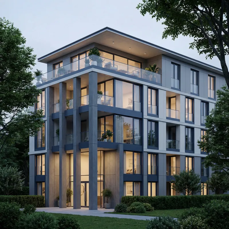 Modern 4 Storey Residential Building with Terrace Modern 4 Storey Residential Building with Terrace