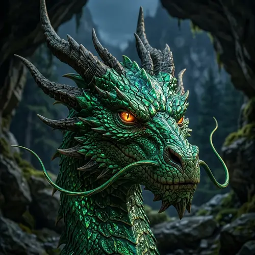 Majestic Emerald Dragon Head - Mythical Beauty & Grandeur