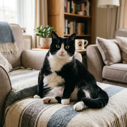 Chubby Black and White Cat | Cozy Room Setting