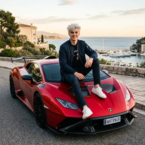 Luxurious Lamborghini: Captivating Image of a Young Man on a Sports Car