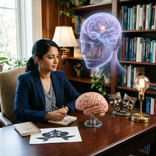 Psychology Concept: Human Brain and Symbols of Emotions