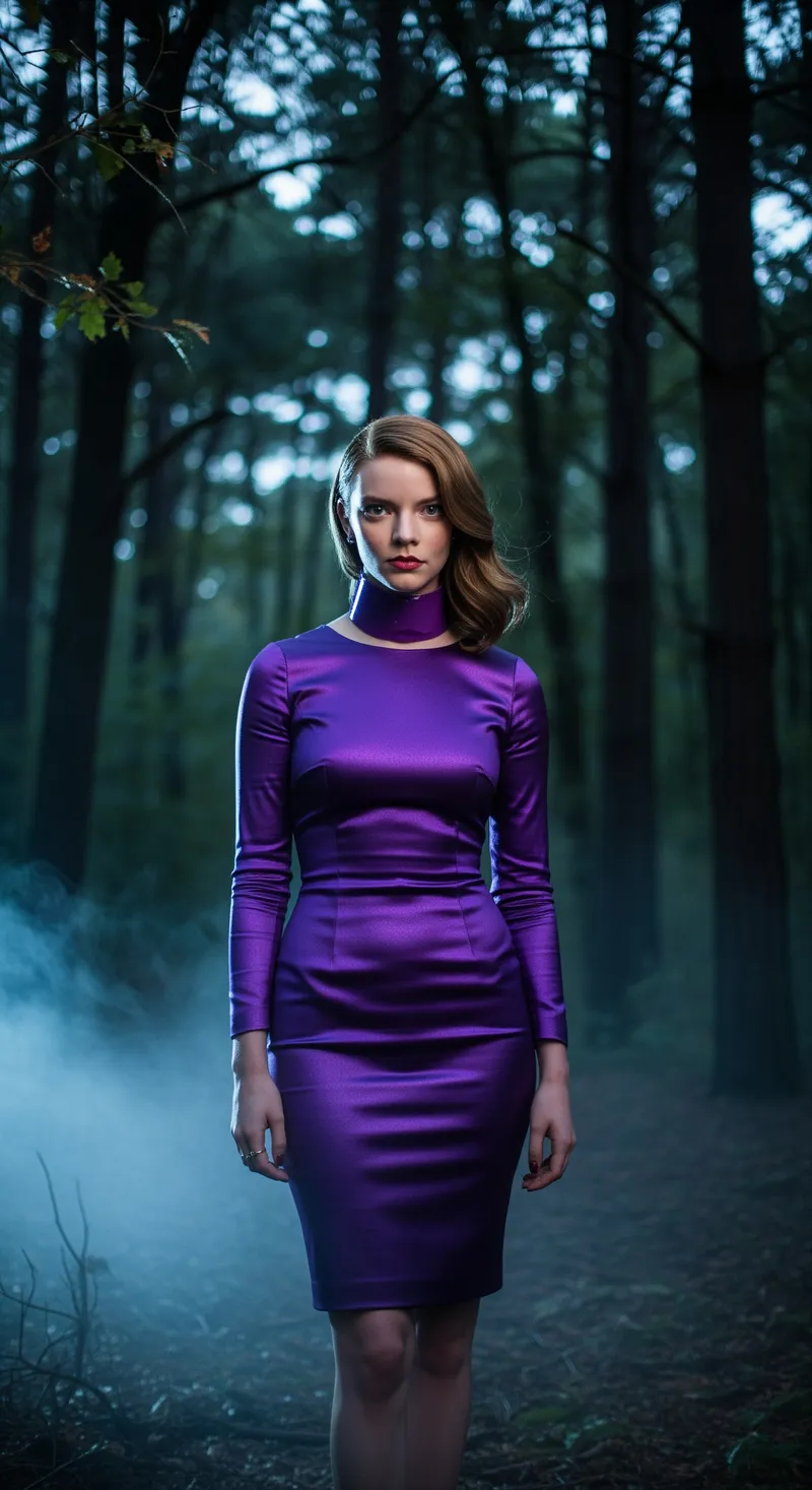 Anya Taylor-Joy in a Silk Purple Dress