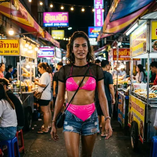 Stunning Thai Ladyboy in Neon Pink PVC Bikini
