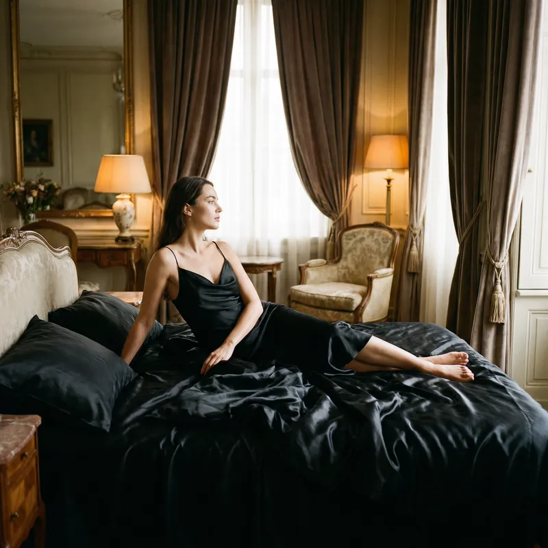 Ariana Grande in Neon Pink PVC Lingerie on Silk Bed