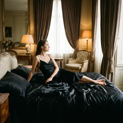 Ariana Grande in Neon Pink PVC Lingerie on Silk Bed