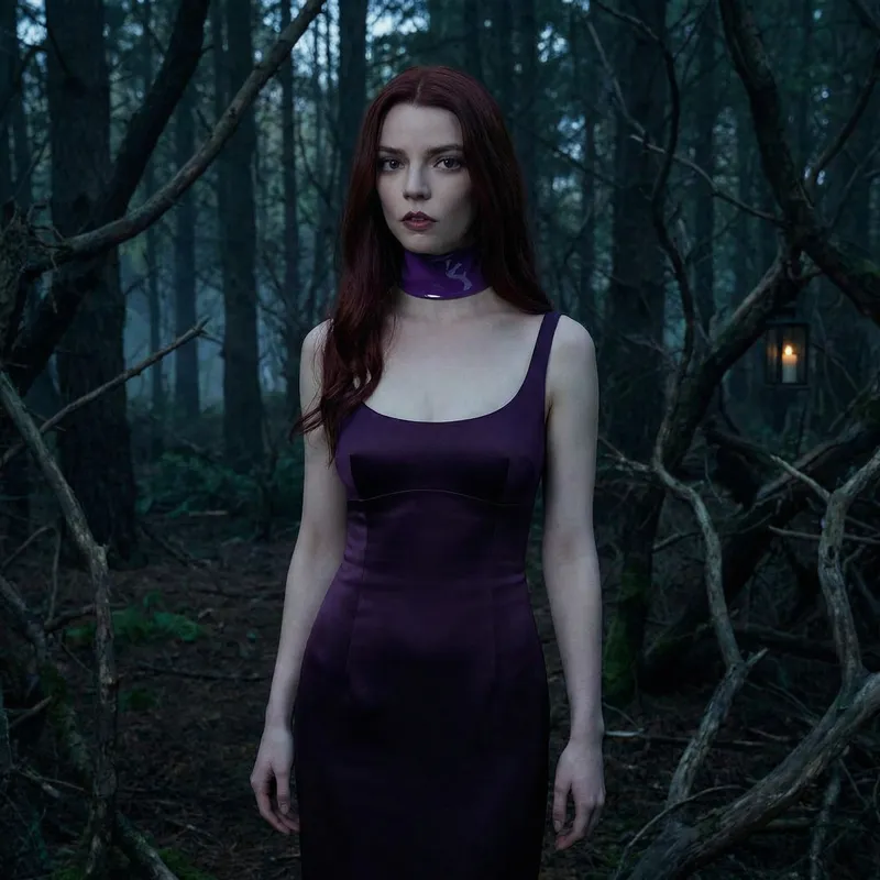 Anya Taylor-Joy in a Silk Purple Dress