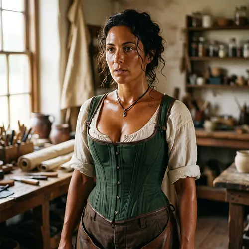 Victorian Corset Artistry: Tanned & Sweaty Beauty