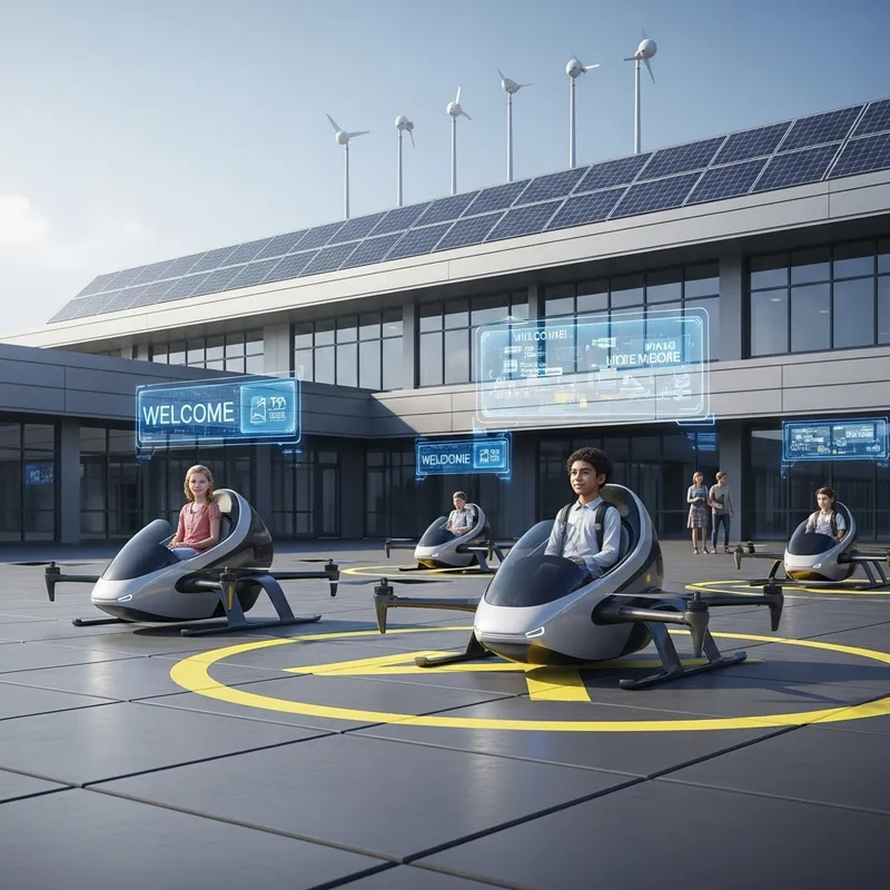 Futuristic School with Drone Pods & Solar Power