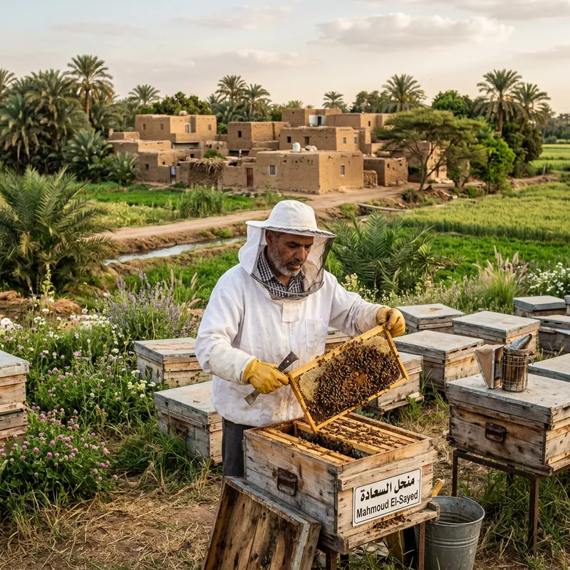 Beekeeper in Rural Egypt Tending Bees | Traditional Scene Beekeeper in Rural Egypt Tending Bees | Traditional Scene