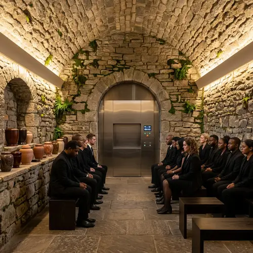 Modern Cremation Chamber in Stone-Walled Sanctuary