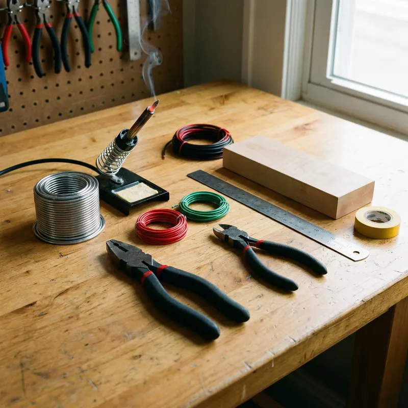 Essential Tools and Materials for Soldering Projects on Wooden Table