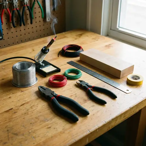 Workspace Setup for Electrical Project | Tools and Materials on Wooden Table