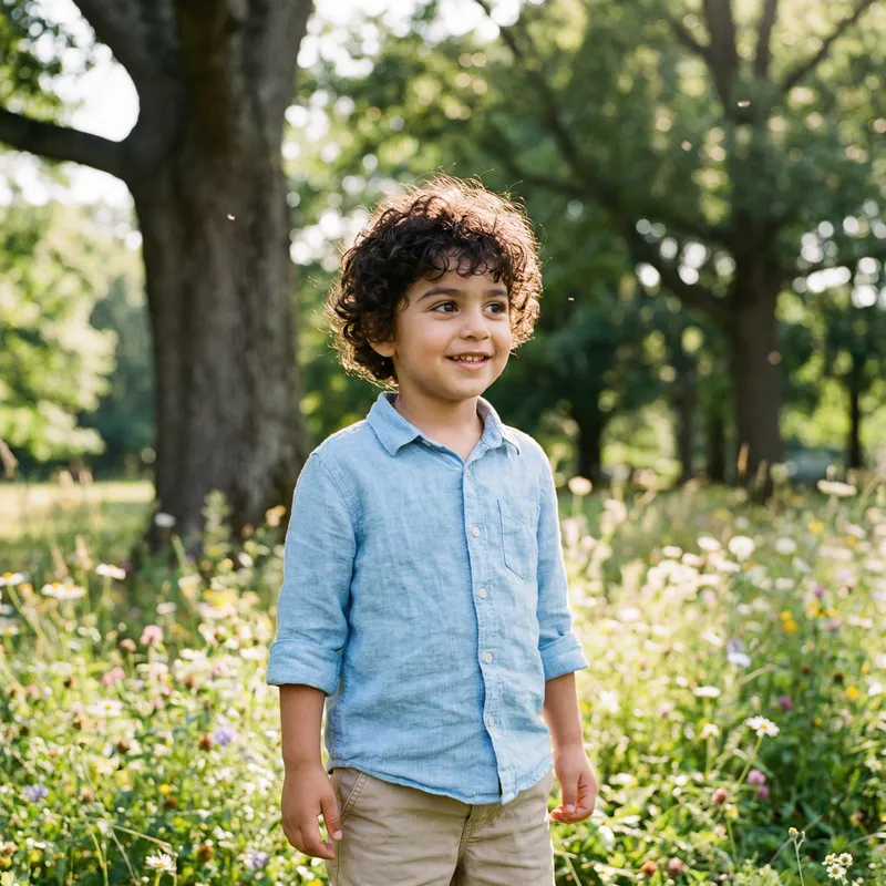 Charming Middle-Eastern Boy in Sunlit Park | A Beautiful Sight