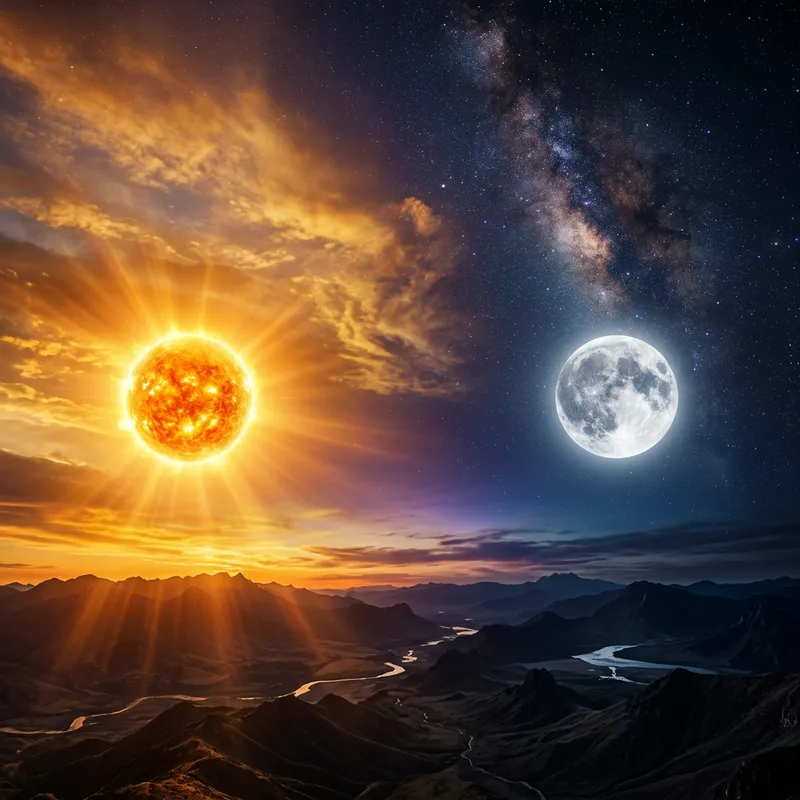 Celestial Harmony: Luna y el Sol Fantasy Cosmic Scene Celestial Harmony: Luna y el Sol Fantasy Cosmic Scene