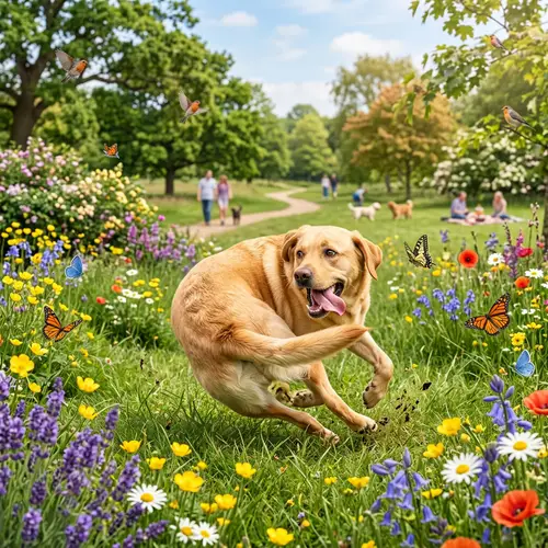 Lively Park Scene with Labrador Retriever Dog