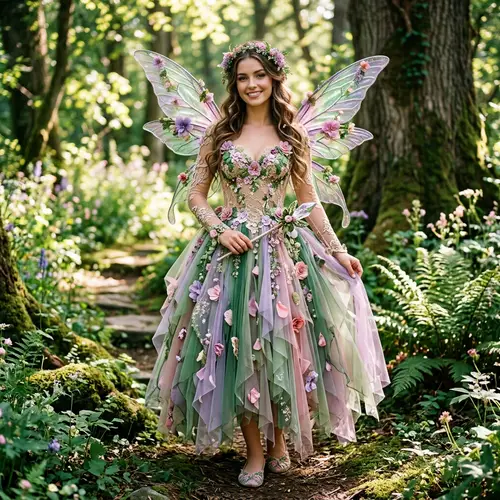 Fairy Costume with Skin Color Lace and Colorful Accents