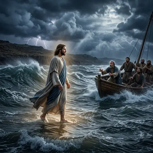 Jesus Walking on Water - Stormy Sea of Galilee