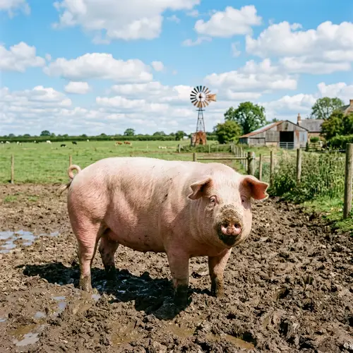 Healthy Domestic Pig in Sunny Rural Setting | Farm Life
