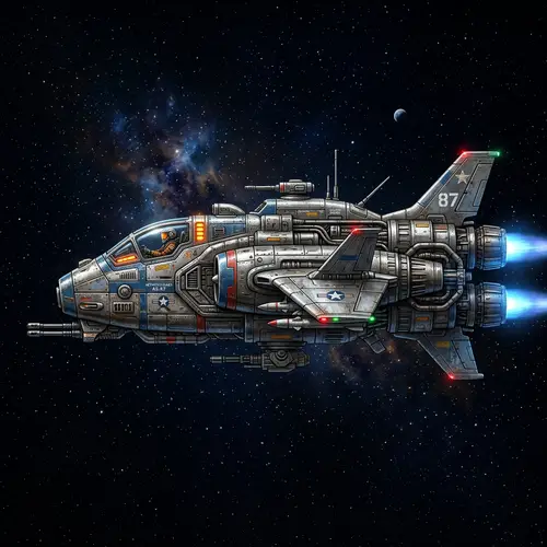 Retro Shooter Spacecraft Side Elevation View