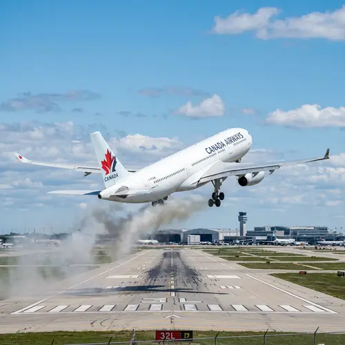 Canadian Airline White Plane Takeoff | Blue Sky Clouds