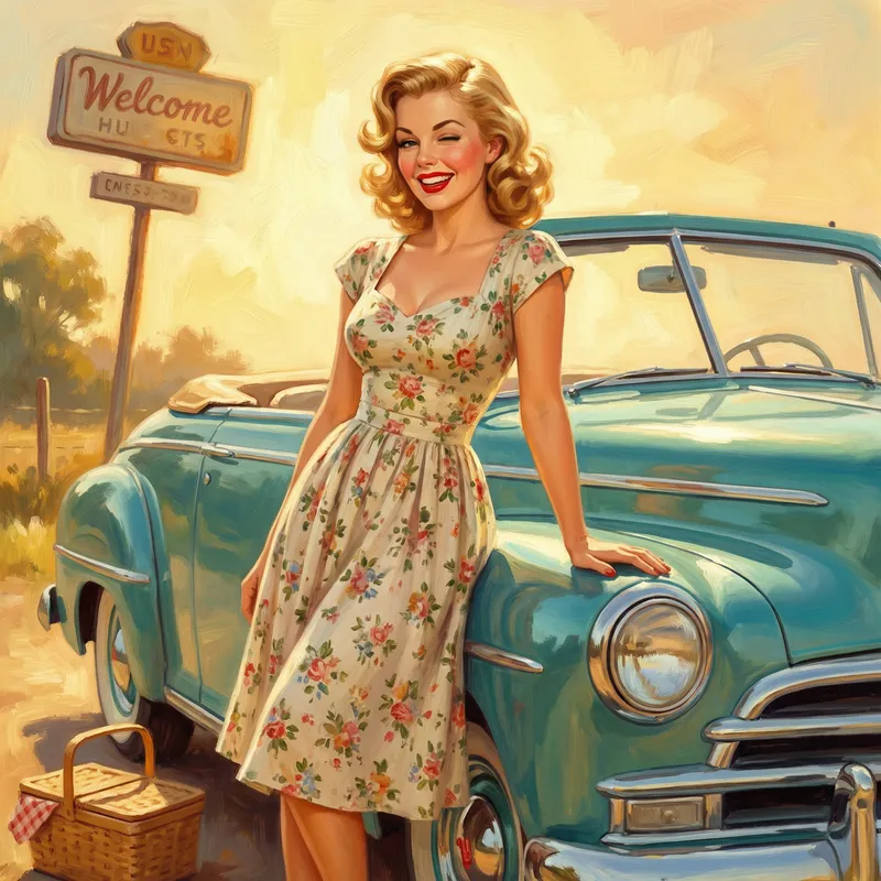 Charming 1940s Pin-Up Girl Art in Vintage Style