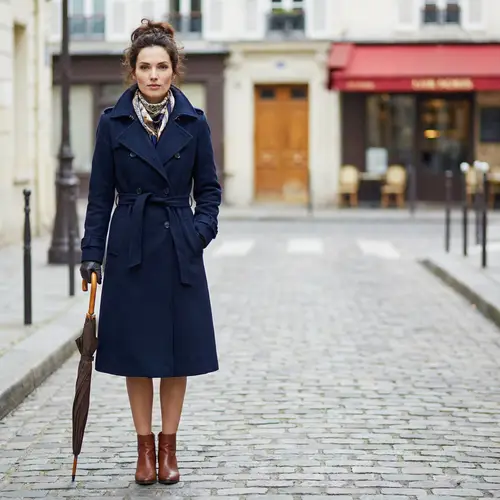 Stylish French Woman with Vintage Umbrella | Classic Elegance