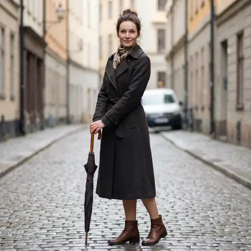 Stylish French Woman with Vintage Umbrella | Classic Elegance