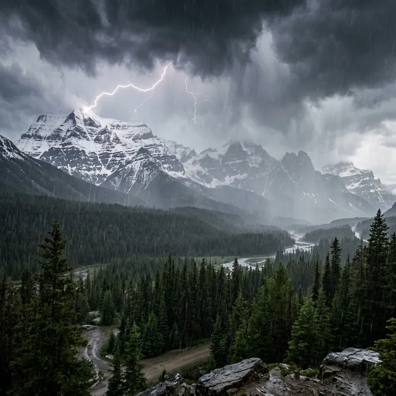 Majestic Mountain in Rain