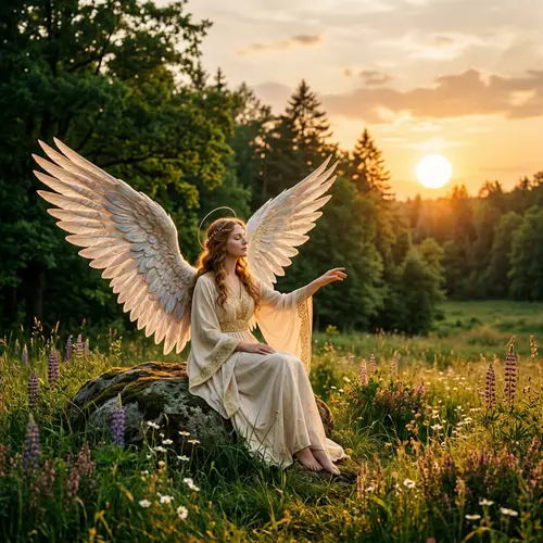 Tranquil Celestial Angel in Lush Green Forest Field