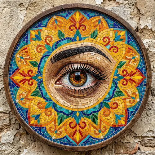 Realistic Eye Mosaic Art: Warm and Cool Colors Contrast