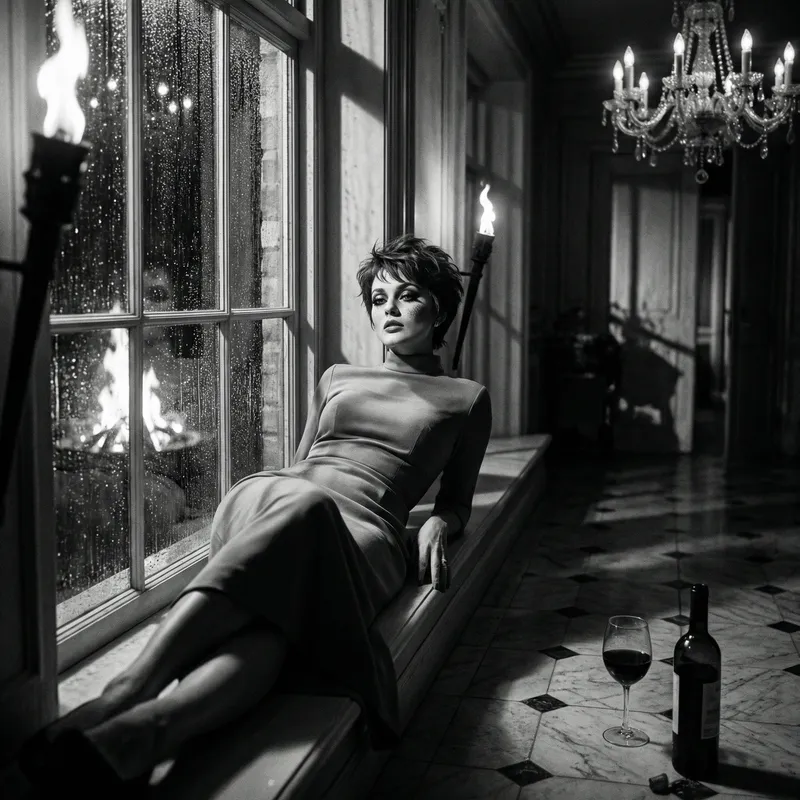 1950s Hollywood Glam: A Breathtaking Black & White Scene