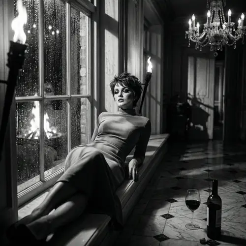 1950s Hollywood Glam: A Breathtaking Black & White Scene