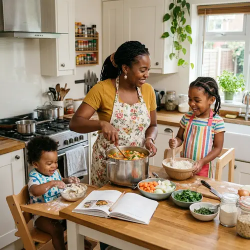 Family Cooking Moments: Mom and Kids in the Kitchen
